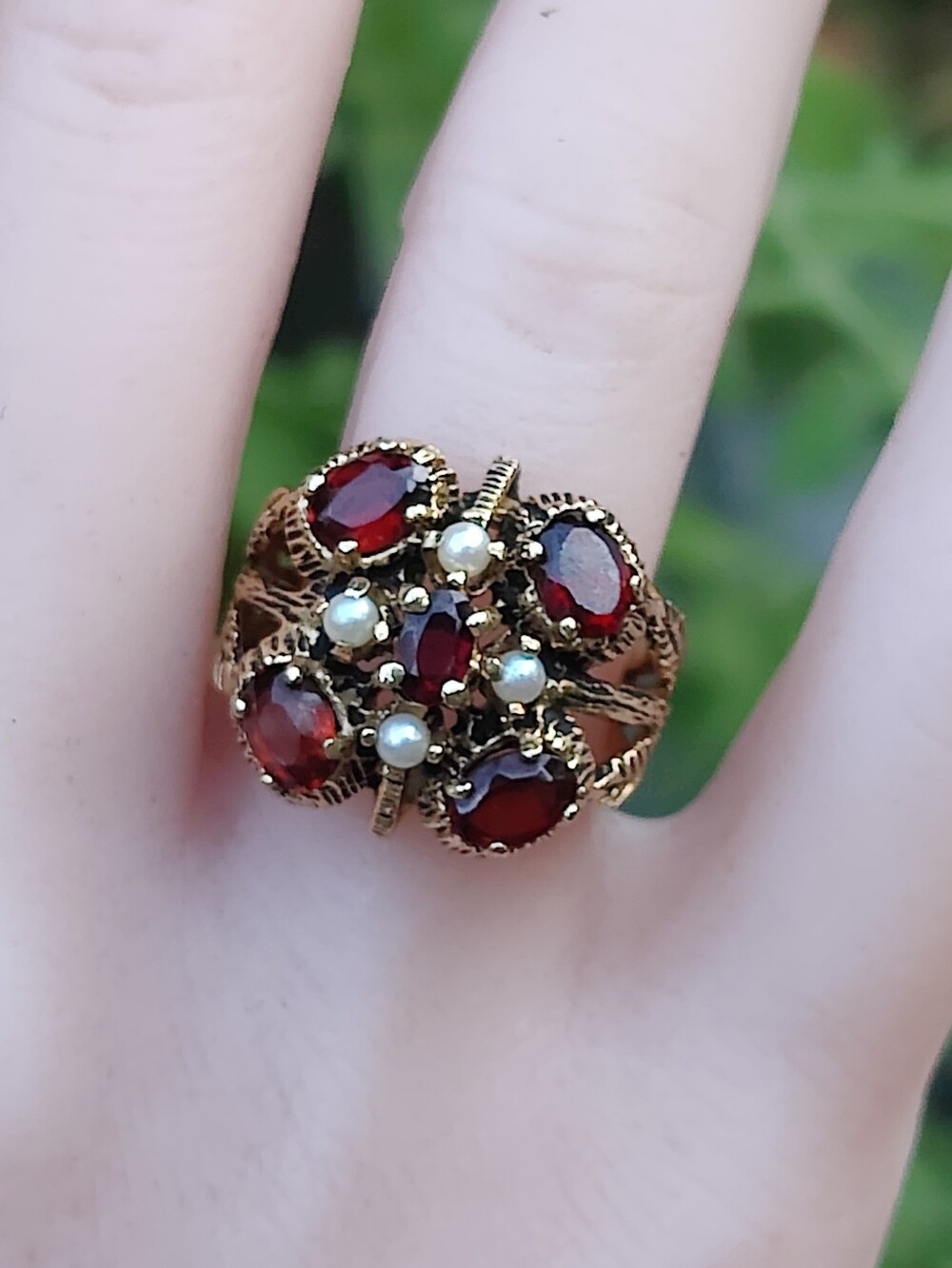 Antique 14 Karat Gold Garnet And Pearl Ring - Picture 8 of 9
